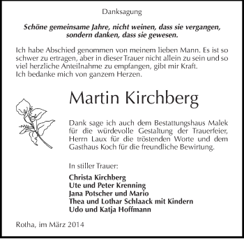 Traueranzeige von Martin Kirchberg von Mitteldeutsche Zeitung Sangerhausen