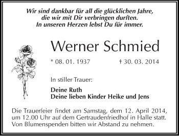 Traueranzeige von Werner Schmied von Mitteldeutsche Zeitung Halle/Saalkreis