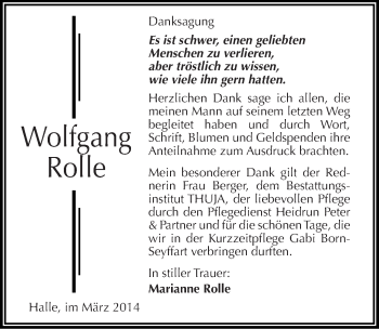 Traueranzeige von Wolfgang Rolle von Mitteldeutsche Zeitung Halle/Saalkreis