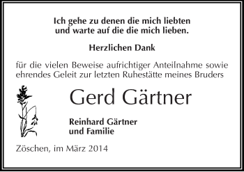 Traueranzeige von Gerd Gärtner von Mitteldeutsche Zeitung Merseburg/Querfurt