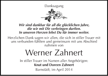 Traueranzeige von Werner Zahnert von Mitteldeutsche Zeitung Merseburg/Querfurt