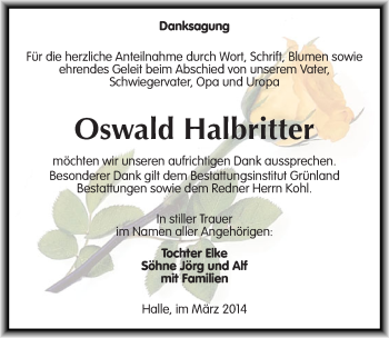 Traueranzeige von Oswald Halbritter von Mitteldeutsche Zeitung