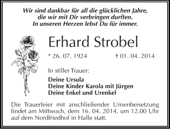 Traueranzeige von Erhard Strobel von Mitteldeutsche Zeitung Halle/Saalkreis