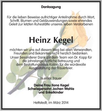 Traueranzeige von Heinz Kegel von Mitteldeutsche Zeitung Mansfelder Land