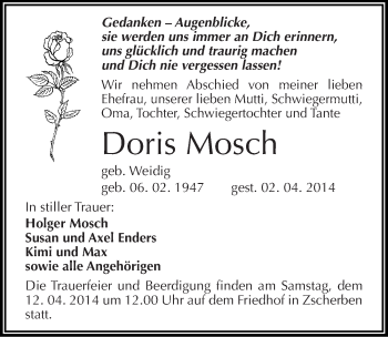 Traueranzeige von Doris Mosch von Mitteldeutsche Zeitung Halle/Saalkreis