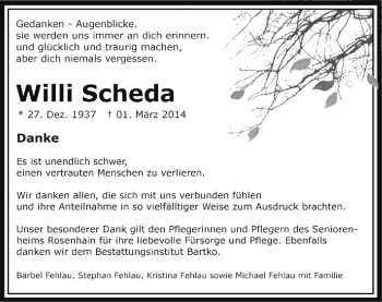 Traueranzeige von Willi Scheda von Mitteldeutsche Zeitung Köthen