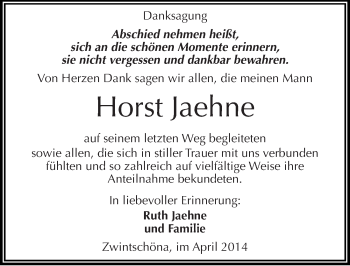 Traueranzeige von Horst Jaehne von Mitteldeutsche Zeitung Halle/Saalkreis