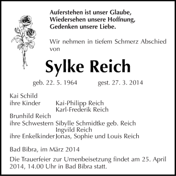 Traueranzeige von Sylke Reich von Mitteldeutsche Zeitung Naumburg/Nebra