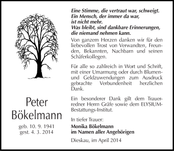 Traueranzeige von Peter Bökelmann von Mitteldeutsche Zeitung Halle/Saalkreis