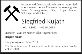 Traueranzeige von Siegfried Kujath von Mitteldeutsche Zeitung Halle/Saalkreis