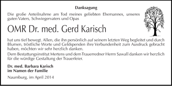 Traueranzeige von Gerd Karisch von Mitteldeutsche Zeitung Naumburg/Nebra