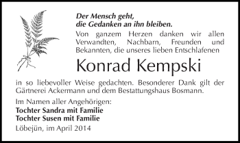 Traueranzeige von Konrad Kempski von Mitteldeutsche Zeitung Köthen