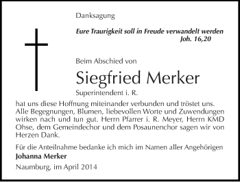 Traueranzeige von Siegfried Merker von Mitteldeutsche Zeitung Naumburg/Nebra