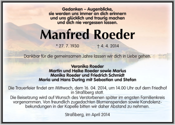 Traueranzeige von Manfred Roeder von Mitteldeutsche Zeitung
