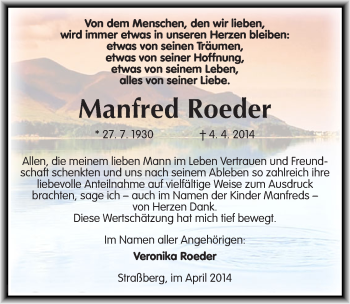 Traueranzeige von Manfred Roeder von Mitteldeutsche Zeitung