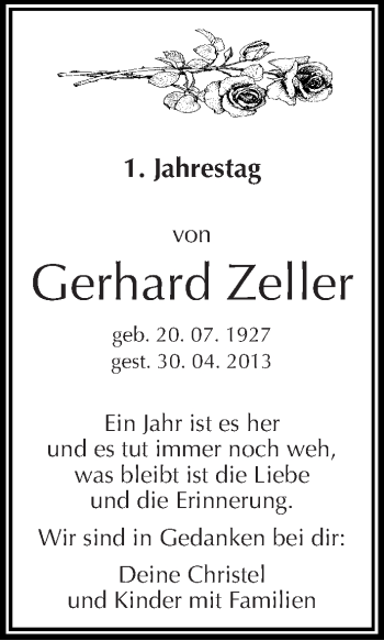 Traueranzeige von Gerhard Zeller von Mitteldeutsche Zeitung Halle/Saalkreis