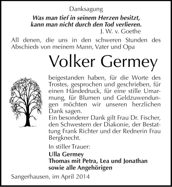 Traueranzeige von Volker Germey von Mitteldeutsche Zeitung