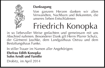 Traueranzeige von Friedrich Konopka von Mitteldeutsche Zeitung Halle/Saalkreis