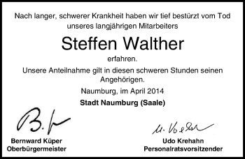 Traueranzeige von Steffen Walther von Mitteldeutsche Zeitung Naumburg/Nebra