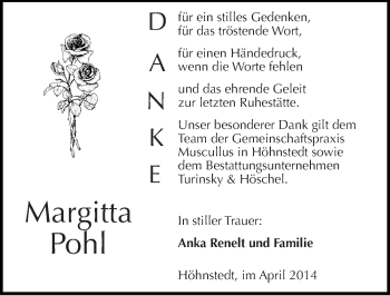 Traueranzeige von Margitta Pohl von Mitteldeutsche Zeitung Halle/Saalkreis