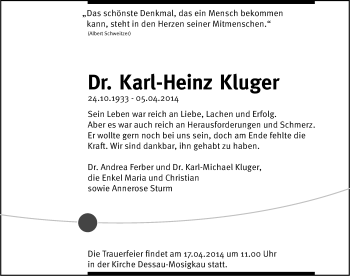 Traueranzeige von Karl-Heinz Kluger von Mitteldeutsche Zeitung