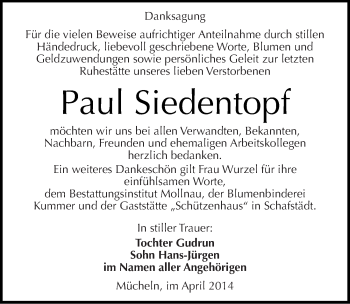 Traueranzeige von Paul Siedentopf von Mitteldeutsche Zeitung Merseburg/Querfurt