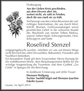 Traueranzeige von Roselind Stenzel von Mitteldeutsche Zeitung Merseburg/Querfurt