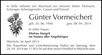 Traueranzeige von Günter Vormeichert von Mitteldeutsche Zeitung Merseburg/Querfurt