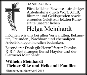 Traueranzeige von Helga Meinhardt von Mitteldeutsche Zeitung Halle/Saalkreis