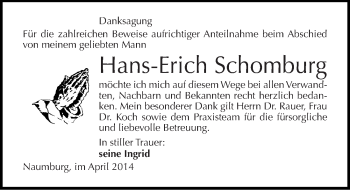 Traueranzeige von Hans-Erich Schomburg von Mitteldeutsche Zeitung Naumburg/Nebra
