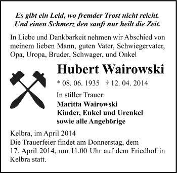 Traueranzeige von Hubert Wairowski von Mitteldeutsche Zeitung Sangerhausen