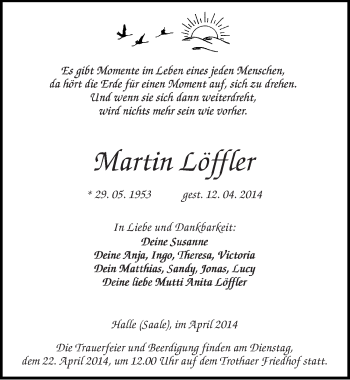 Traueranzeige von Martin Löffler von Mitteldeutsche Zeitung Halle/Saalkreis