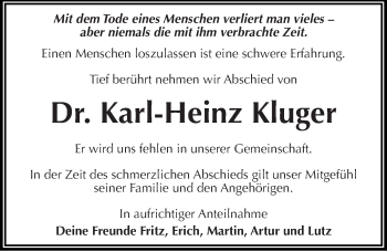Traueranzeige von Karl-Heinz Kluger von Mitteldeutsche Zeitung Dessau-Roßlau