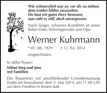 Traueranzeige von Werner Kuhrmann von Mitteldeutsche Zeitung Wittenberg