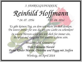 Traueranzeige von Reinhild Hoffmann von Mitteldeutsche Zeitung Köthen