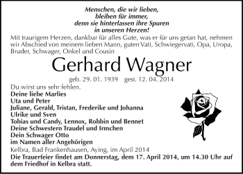 Traueranzeige von Gerhard Wagner von Mitteldeutsche Zeitung Sangerhausen