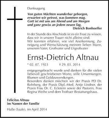 Traueranzeige von Ernst-Dietrich Altnau von Mitteldeutsche Zeitung Halle/Saalkreis