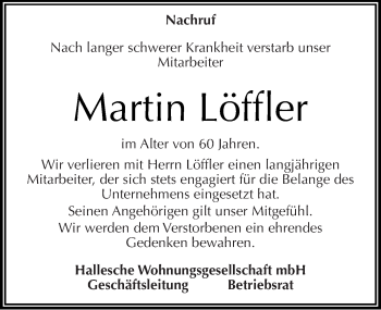 Traueranzeige von Martin Löffler von Mitteldeutsche Zeitung Halle/Saalkreis