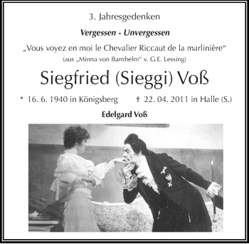 Traueranzeige von Siegfried Voß von Mitteldeutsche Zeitung Halle/Saalkreis