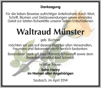 Traueranzeige von Waltraud Münster von Mitteldeutsche Zeitung Naumburg/Nebra