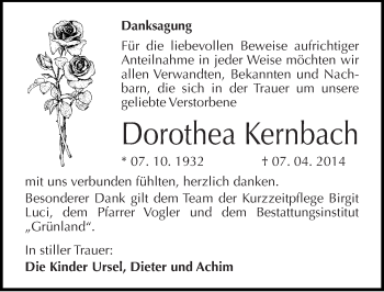 Traueranzeige von Dorothea Kernbach von Mitteldeutsche Zeitung Halle/Saalkreis