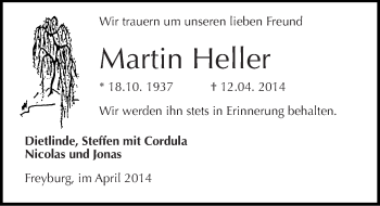 Traueranzeige von Martin Heller von Mitteldeutsche Zeitung Naumburg/Nebra