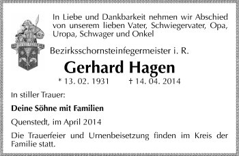 Traueranzeige von Gerhard Hagen von Mitteldeutsche Zeitung Halle/Saalkreis