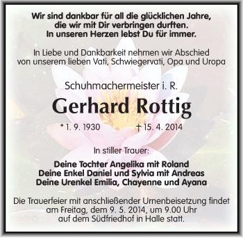 Traueranzeige von Gerhard Rottig von Mitteldeutsche Zeitung Halle/Saalkreis