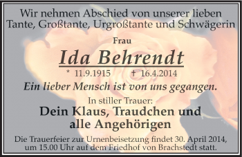 Traueranzeige von Ida Behrendt von Mitteldeutsche Zeitung Halle/Saalkreis