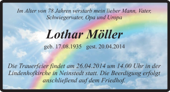 Traueranzeige von Lothar Möller von Mitteldeutsche Zeitung Quedlinburg