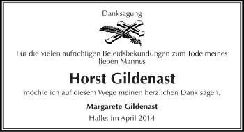 Traueranzeige von Horst Gildenast von Mitteldeutsche Zeitung Halle/Saalkreis