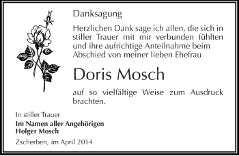Traueranzeige von Doris Mosch von Mitteldeutsche Zeitung Halle/Saalkreis