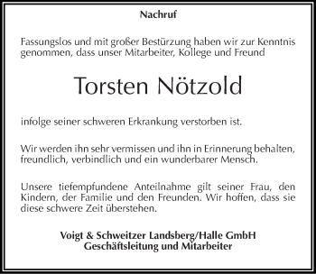 Traueranzeige von Torsten Nötzold von Mitteldeutsche Zeitung