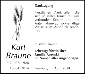 Traueranzeige von Kurt Braune von Mitteldeutsche Zeitung Naumburg/Nebra